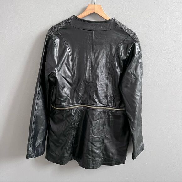 Luii Faux Leather Jacket Zipper Convertible Coat Black and Grey Boucle Size XL - Picture 13 of 16